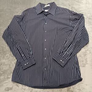 Calvin Klein Blue/Blue Men's Button-Down Long Sleeve Shirt Sz 17 34/35 Slim Fit